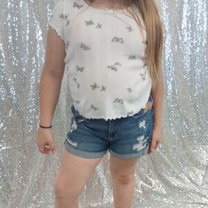 SO White Kids Blouse with Butterfly Pattern